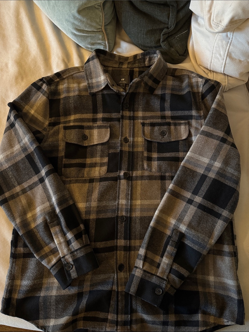 H&M Men's Plaid Shirt Jacket - Black & Brown